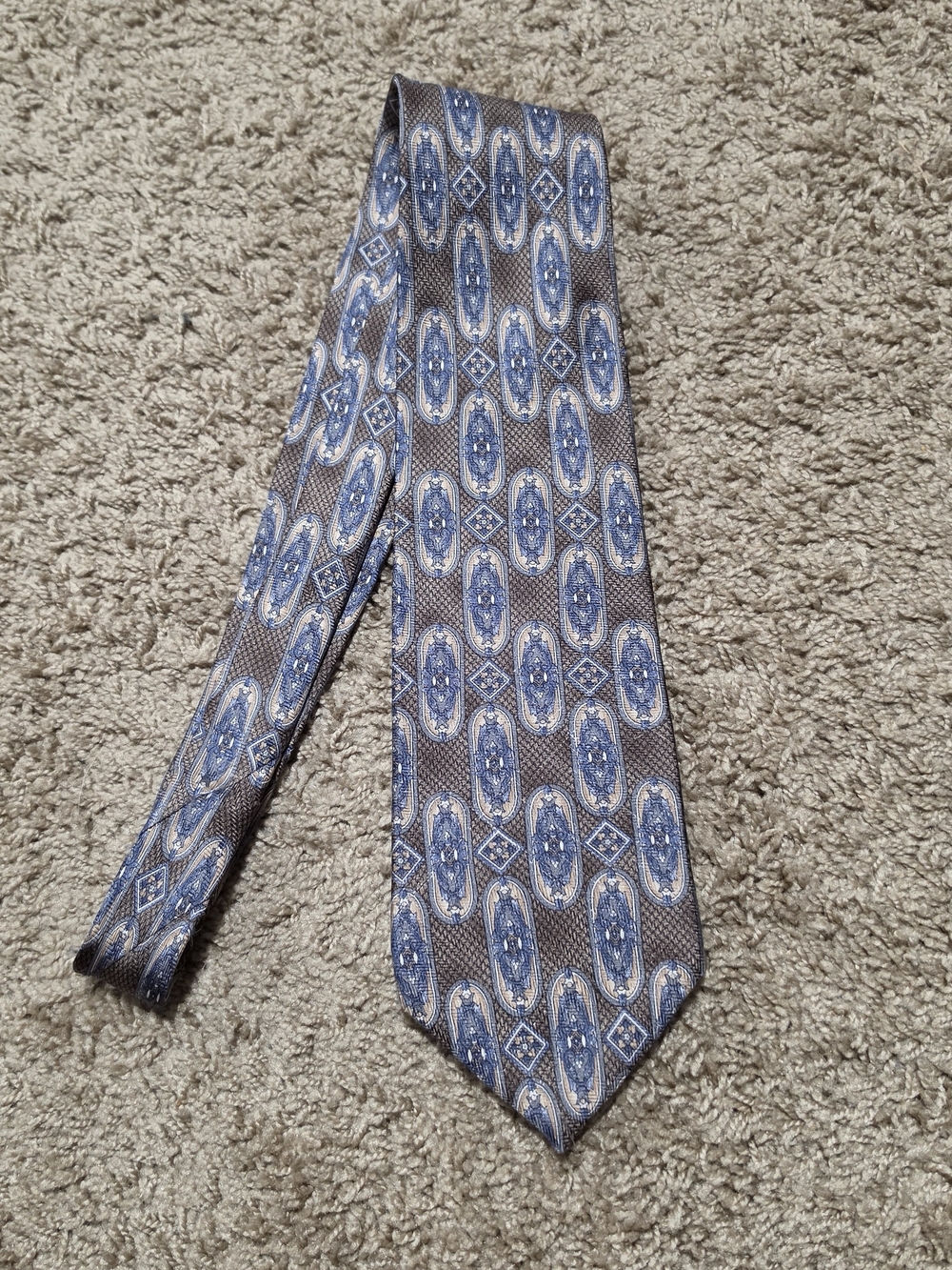 Christian Dior Classic Blue Patterned Men's Tie - Blue and Gray 100% Silk